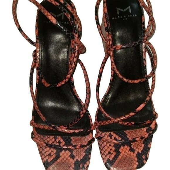 Marc Fisher Pink Snakeskin Print Strappy Y2K Sandals - Picture 1 of 4